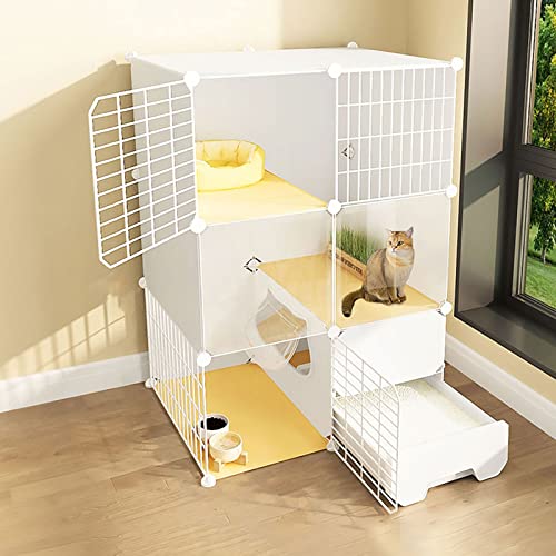 Katzenkäfig Mit Katzentoilette, Katzenkäfige Für Den Innenbereich, 2/3-Stöckige Katzenkiste, Katzenlaufstall, Katzengehege, Kleintierkäfig, Hundekäfig, Auslaufplatz, Ideal Für 1-3 Katzen (Weiß 75X49 von ASumPio