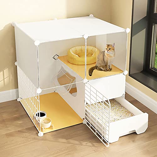 Katzenkäfig Mit Katzentoilette, Katzenkäfige Für Den Innenbereich, 2/3-Stöckige Katzenkiste, Katzenlaufstall, Katzengehege, Kleintierkäfig, Hundekäfig, Auslaufplatz, Ideal Für 1-3 Katzen (Weiß 75X49 von ASumPio