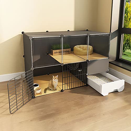 Katzenkäfig Mit Katzentoilette, Katzenkäfige Für Den Innenbereich, 2/3-Stöckige Katzenkiste, Katzenlaufstall, Katzengehege, Kleintierkäfig, Hundekäfig, Auslaufplatz, Ideal Für 1-3 Katzen (Schwarz 11 von ASumPio