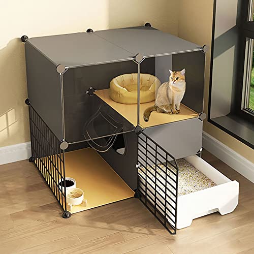 Katzenkäfig Mit Katzentoilette, Katzenkäfige Für Den Innenbereich, 2/3-Stöckige Katzenkiste, Katzenlaufstall, Katzengehege, Kleintierkäfig, Hundekäfig, Auslaufplatz, Ideal Für 1-3 Katzen (Schwarz 75 von ASumPio