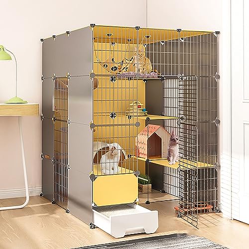 Katzenkäfige Für Den Innenbereich, Großer Katzenkäfig Mit Katzentoilette, DIY-Katzenlaufstall, Katzengehege, Abnehmbarer Drahtkäfig, Kleintierkäfig, Großer Auslauf, Ideal Für Katzen (111 X 141 X 147 von ASumPio