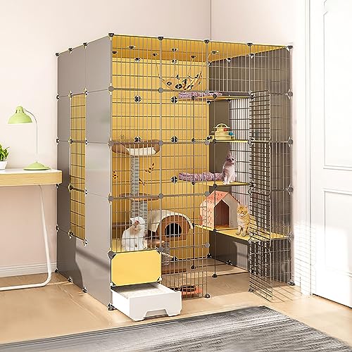 Katzenkäfige Für Den Innenbereich, Großer Katzenkäfig Mit Katzentoilette, DIY-Katzenlaufstall, Katzengehege, Abnehmbarer Drahtkäfig, Kleintierkäfig, Großer Auslauf, Ideal Für Katzen (147 X 141 X 183 von ASumPio