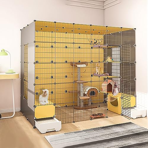 Katzenkäfige Für Den Innenbereich, Großer Katzenkäfig Mit Katzentoilette, DIY-Katzenlaufstall, Katzengehege, Abnehmbarer Drahtkäfig, Kleintierkäfig, Großer Auslauf, Ideal Für Katzen (219 X 141 X 183 von ASumPio