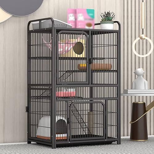 Katzenlaufstall Für Hauskatzen, Katzenkäfigträger, Haustierkäfige Für Kleintiere, Katzenzwinger, Katzenhaus, Haustiergehege, Katzenhäuser Für Draußen, Verstärkt Und Verdickt (Schwarz 86 X 61 X 140 C von ASumPio