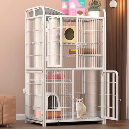 Katzenlaufstall Für Hauskatzen, Katzenkäfigträger, Haustierkäfige Für Kleintiere, Katzenzwinger, Katzenhaus, Haustiergehege, Katzenhäuser Für Draußen, Verstärkt Und Verdickt (Weiß 80 * 54 * 137 cm) von ASumPio