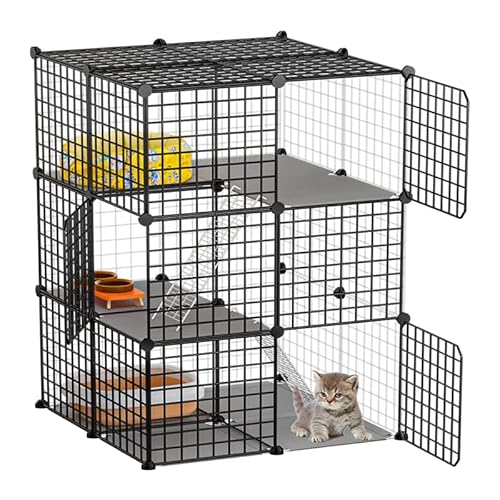 Meerschweinchenkäfige, Chinchillakäfig, Katzenkäfig, DIY-Katzenlaufstall Für Den Innenbereich, 3-Stufiger Abnehmbarer Metalldrahtzwinger, Großer Übungsbereich, Ideal Für 1–2 Katzen, Haustiere Usw. ( von ASumPio