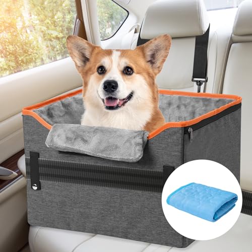 Erhöhter Hunde-Autositz für mittelgroße Hunde, kleine Mittelkonsole, Autositz für Welpen mit Clip-Leine, perfekt für kleine Haustiere, abnehmbare Reise-Autositze mit Memory-Schaum, Orange von AT1nTen