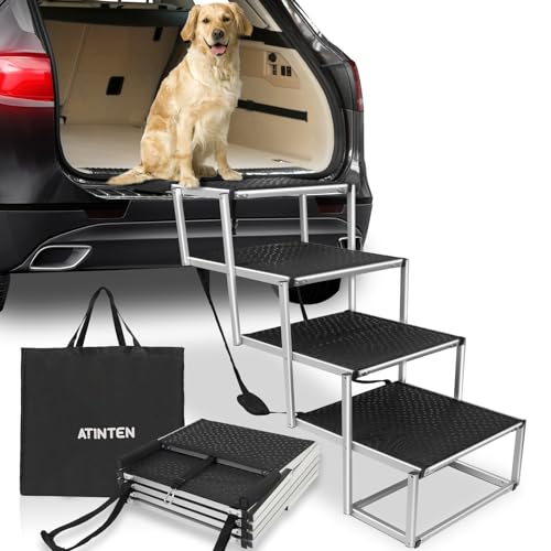 Extra breite Hunderampe für große Hunde, faltbare Hundetreppe, tragbare Aluminium-Haustierrampe mit rutschfester Oberfläche, verstellbare Haustierleiterrampe für Autos, SUV, Hochbetten, LKWs, von AT1nTen