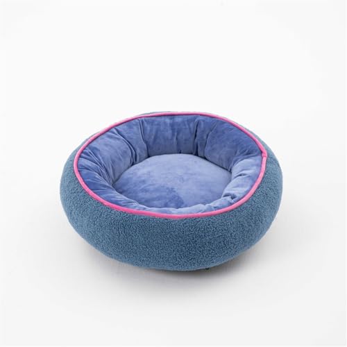 ATEVDO Gemütliches, rundes Haustierbett, 60 cm, 80 cm, 100 cm Durchmesser, maschinenwaschbar, ideal als Katzenbett oder Hundehütte (Blau, M) von ATEVDO