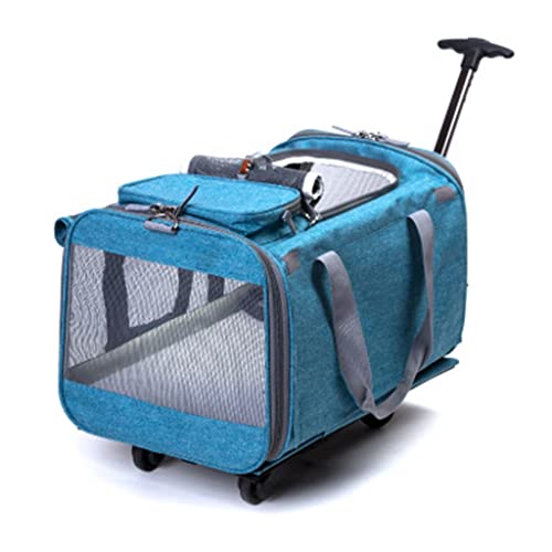 ATHUAH ATHUAH Weichseitige Haustier-Reisebox, Katzenbox, Heimtierbedarf, Transport-Reisebox, Premium-Roll-Reisebox für Haustiere mit 4 Rädern, Faltbarer Transportbox für Hunde und Katzen (Farbe: Blau von ATHUAH