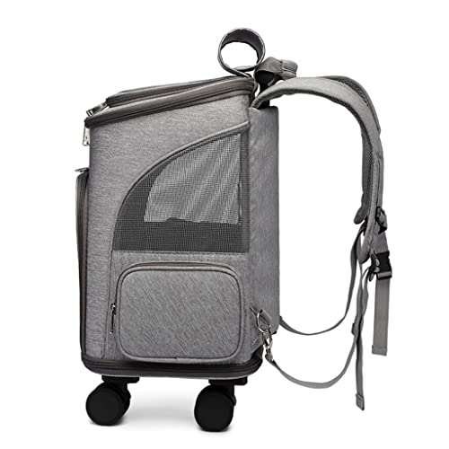 ATHUAH Katzenrucksackträger mit Rädern, zusammenklappbarer Hunde-/Katzenträger, Rucksäcke, Transport, Reisebox, Kinderwagen, Trolley, atmungsaktiv, Welpentasche, Kinderwagen mit großem Raumdesign von ATHUAH