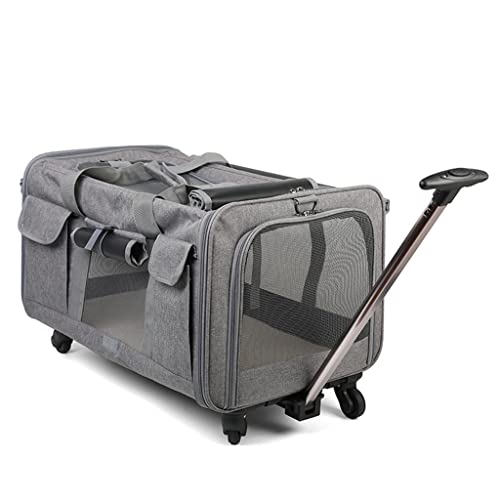 ATHUAH Transportbox Katzen-/Hundetragetasche, Haustier-Reisetasche, Katzentasche, Ausgehen, tragbarer Haustier-Trolley mit abnehmbarem Universalrad, atmungsaktiv, faltbar, große Kapazität (Farbe: hell von ATHUAH