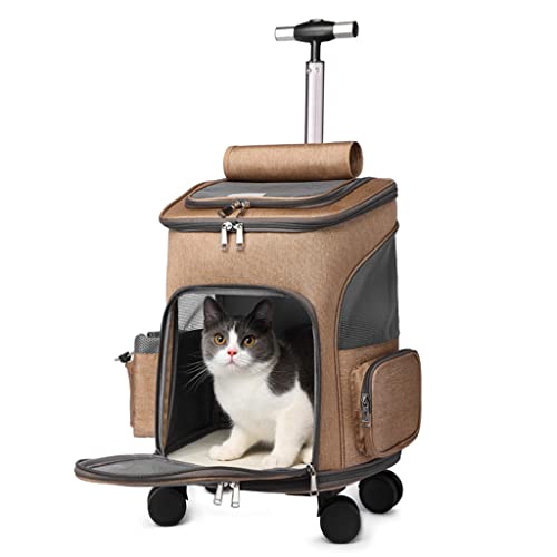 ATHUAH Zusammenklappbarer Haustiertransporter mit Rädern, Katzentransporter-Rucksäcke, Reisekatze, Hund, Haustier-Kinderwagen, Trolley-Rucksack, atmungsaktive Katzentasche, Haustier-Rucksack, von ATHUAH