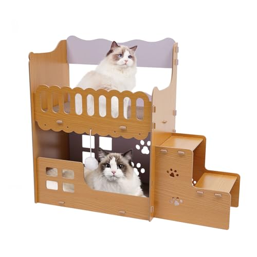 Katzenbetten für Indoor Katzen Katzenhaus, Katzenhöhle 2 Schicht Würfel Großer Raum Katzenbett mit Kratzbrett und Spielball, Einfach zu Montierendes Katzen Kratzmöbel für Verschiedene Wohnkultur von ATIVLB