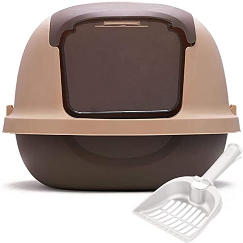 ATUMY Hundetoilette Haustiermatte Großer Sandkasten für Katzen, abgedeckt, Sanitärschale, Sandkasten, geschlossen, Kunststoff, Katzentoilette, Haustier, einfacher Zugang(Brown) von ATUMY