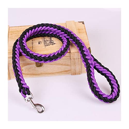 ATUMY Verstellbare Führleine Hundeleine 1,2 m Lange Handgestrickte Leine für große Hunde, Nylonseil, Eisenschnalle, Zugseil für Haustiere(Black Purple,XL) von ATUMY