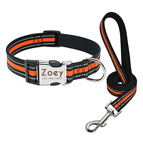 ATUMY Verstellbare Führleine Hundeleine Benutzerdefinierte Haustier Hundehalsband Leine Reflektierende Welpenhalsbänder Mittelgroßes Hundehalsband Gravieren Sie den Namen(Orange Set,M) von ATUMY