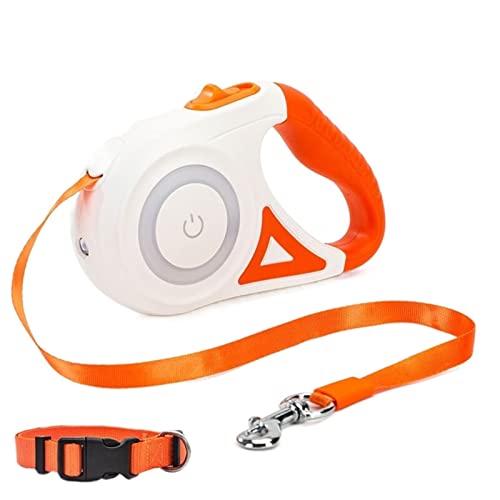 ATUMY Verstellbare Führleine Hundeleine Einziehbare Hundeleine für Hunde und Katzen mit Taschenlampe Automatische Nylon-Hundeführleine(Orange 5m,S Collar) von ATUMY