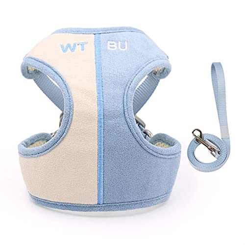 ATUMY Verstellbare Führleine Hundeleine Geschirre für Hunde und Katzen, Wildleder-Brustgurt-Leine-Set mit 1,5 m Seil, Haustierzubehör(Beige Light Blue,M 1.5 Meters) von ATUMY