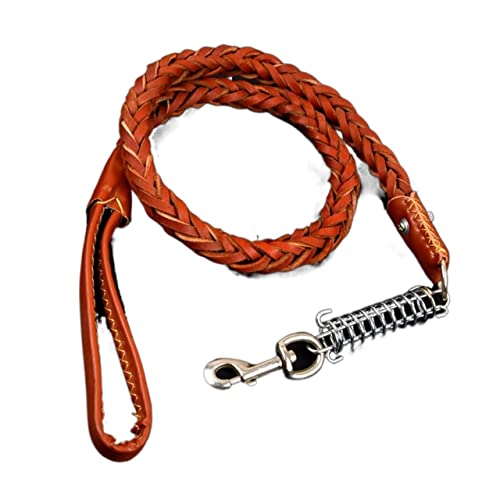 ATUMY Verstellbare Führleine Hundeleine Haustier-Leder-Hundehalsband-Leine für große Hunde Leder-Hundezug-Schleppseil-Kette(Brown Leash,L) von ATUMY