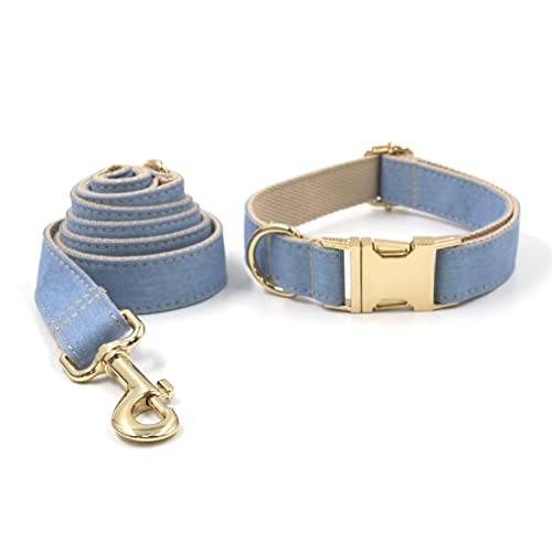 ATUMY Verstellbare Führleine Hundeleine Hellblauer Denim personalisiertes Hundehalsband und Leine Set Fliege Hundegeschirr Mädchen(Green,L Neck 49-55cm) von ATUMY