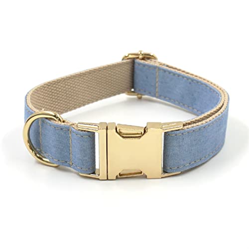 ATUMY Verstellbare Führleine Hundeleine Hellblauer Denim personalisiertes Hundehalsband und Leine Set Fliege Hundegeschirr Mädchen(White,L Neck 49-55cm) von ATUMY