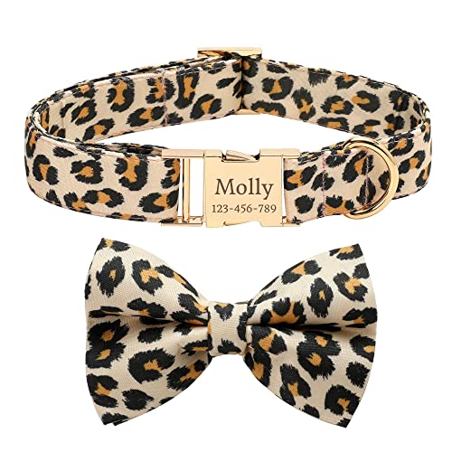 ATUMY Verstellbare Führleine Hundeleine Hundehalsband, Schleife und Leine, verstellbares Hundehalsband, Fliege, Leopardenmuster(Collar Bow,M) von ATUMY