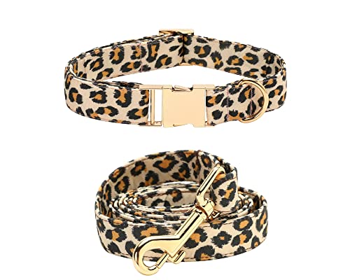 ATUMY Verstellbare Führleine Hundeleine Hundehalsband, Schleife und Leine, verstellbares Hundehalsband, Fliege, Leopardenmuster(Collar Leash,XL) von ATUMY