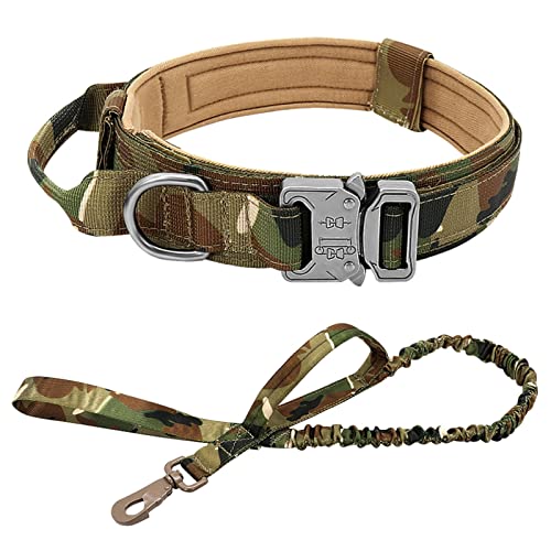 ATUMY Verstellbare Führleine Hundeleine Militärisches taktisches Hundehalsband, elastisches Bungee-Leine-Halsband, Nylon-Haustierhalsband, große Hunde(Camo Set,XL) von ATUMY