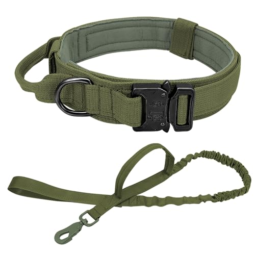 ATUMY Verstellbare Führleine Hundeleine Taktisches Hundehalsband, verstellbares Nylon-Militär-Hundehalsband, Leine für mittelgroße und große Hunde(Green Set,XL) von ATUMY