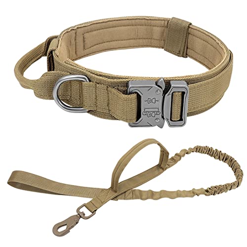 ATUMY Verstellbare Führleine Hundeleine Taktisches Hundehalsband, verstellbares Nylon-Militär-Hundehalsband, Leine für mittelgroße und große Hunde(Khaki Set,XL) von ATUMY