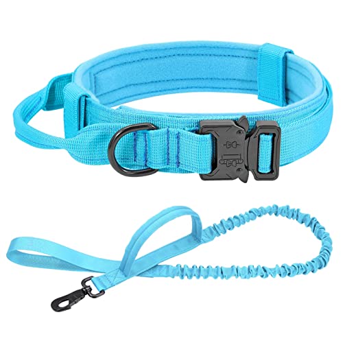 ATUMY Verstellbare Führleine Hundeleine Taktisches Hundehalsband-Leine-Set, verstellbar, militärisches Haustier-Halsband, Bungee-Leine, mittelgroßer Hund(Blue Set,L) von ATUMY