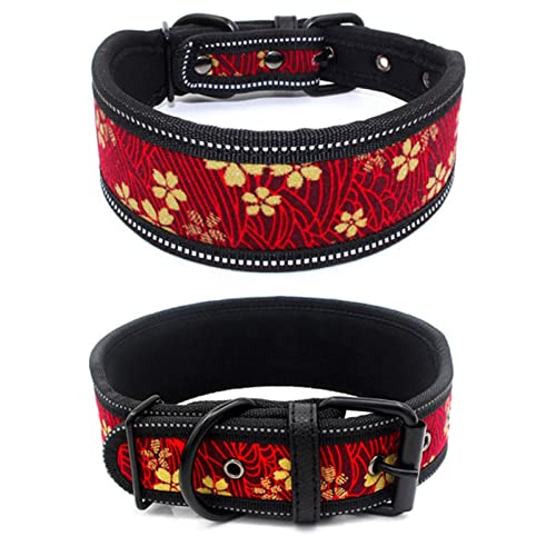 ATUMY Verstellbare Führleine Hundeleine Verstellbares Hundehalsband mit Schnalle für kleine, mittelgroße Hunde, Pitbull-Leine, Hundekette(Red Flower,L) von ATUMY