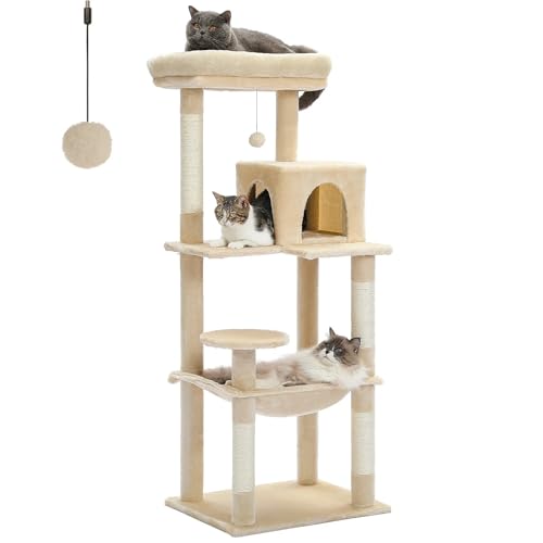 ATUMY möbel für Katzen 5-stufiger Kratzbaum für Hauskatzen, Katzenturm für große Katzen mit großer Hängematte, mit Sisal überzogenen Kratzbäumen katzenbaum(AMT0110BG-LF) von ATUMY