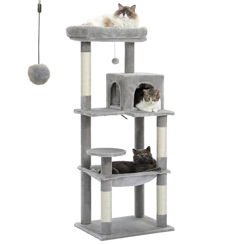 ATUMY möbel für Katzen 5-stufiger Kratzbaum für Hauskatzen, Katzenturm für große Katzen mit großer Hängematte, mit Sisal überzogenen Kratzbäumen katzenbaum(AMT0110GY-LF) von ATUMY