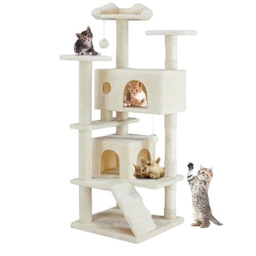 ATUMY möbel für Katzen 54 Zoll hoher, mehrstöckiger Kratzbaumturm für Haustiermöbel im Innenbereich, stabiles Katzenspielhaus mit Sisal-Kratzbaum katzenbaum(Beige) von ATUMY