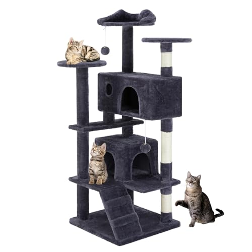 ATUMY möbel für Katzen 54 Zoll hoher, mehrstöckiger Kratzbaumturm für Haustiermöbel im Innenbereich, stabiles Katzenspielhaus mit Sisal-Kratzbaum katzenbaum(Dark Gray) von ATUMY