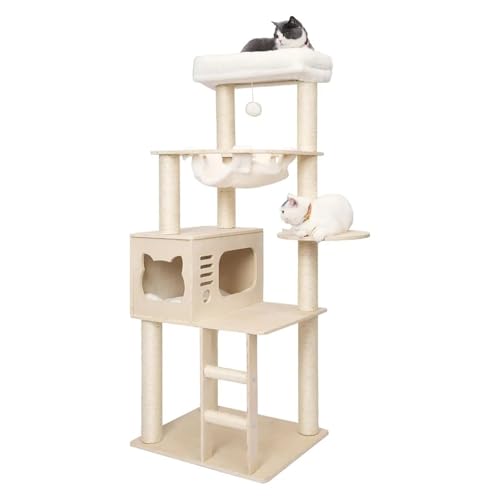 ATUMY möbel für Katzen 61 Zoll moderner Katzenbaum für große Haustiere, super Stabiler, wackelfreier Katzenturm aus Holz, Katzenturm mit Kratzbaum katzenbaum von ATUMY