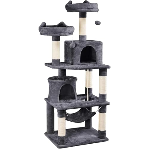 ATUMY möbel für Katzen 62,2 Zoll großer Kratzbaum, Katzenturm, Katzenwohnung mit Plattform und Hängematte, Kratzbäume für Kätzchen mit Plüschsitzstange katzenbaum von ATUMY