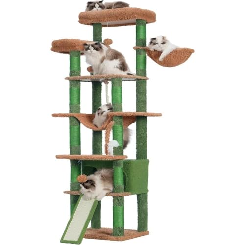 ATUMY möbel für Katzen 78-Zoll-Katzenturm mit Mehreren Ebenen für Hauskatzen, 2 verbreiterte Plüschsitzstangen, Katzenwohnung mit Kratzbrett und großem Kratzbaum katzenbaum(Cactus) von ATUMY