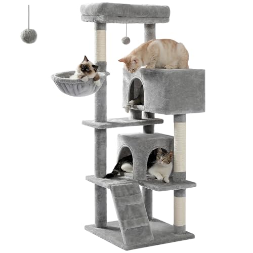 ATUMY möbel für Katzen Extragroßer Sitzstangen-Katzenbaum, hoher Turm für Großkatzen, gemütliche Hängemattenregale, Pompom-Spielzeug, Kratzbäume katzenbaum(Gray) von ATUMY