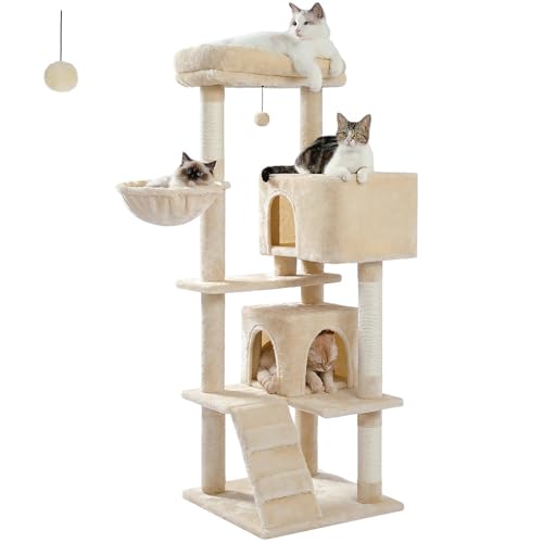 ATUMY möbel für Katzen Extragroßer Sitzstangen-Katzenbaum, hoher Turm für Großkatzen, gemütliche Hängemattenregale, Pompom-Spielzeug, Kratzbäume katzenbaum(Yellow) von ATUMY