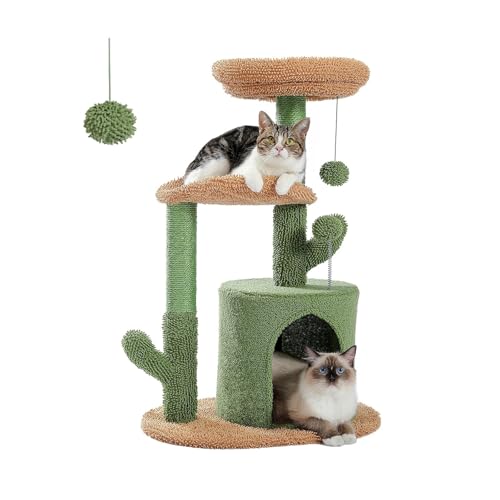 ATUMY möbel für Katzen Festlicher Katzenkratzbaum, Kaktusbaumturm mit Sisalseil, Katzenklettergerüst mit Weihnachtsdekoration katzenbaum von ATUMY