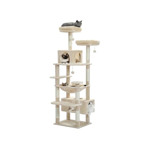 ATUMY möbel für Katzen Großer Katzenturm mit Sisal-Kratzstämmen, geräumiger Wohnsitz, stabil für Kätzchen, mehrstöckiger Turm, gemütliche Höcker für den Innenbereich katzenbaum(AMT0204BG) von ATUMY