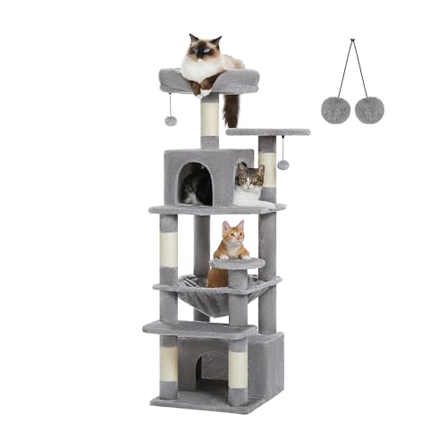 ATUMY möbel für Katzen Großer Katzenturm mit Sisal-Kratzstämmen, geräumiger Wohnsitz, stabil für Kätzchen, mehrstöckiger Turm, gemütliche Höcker für den Innenbereich katzenbaum(AMT0204GY) von ATUMY