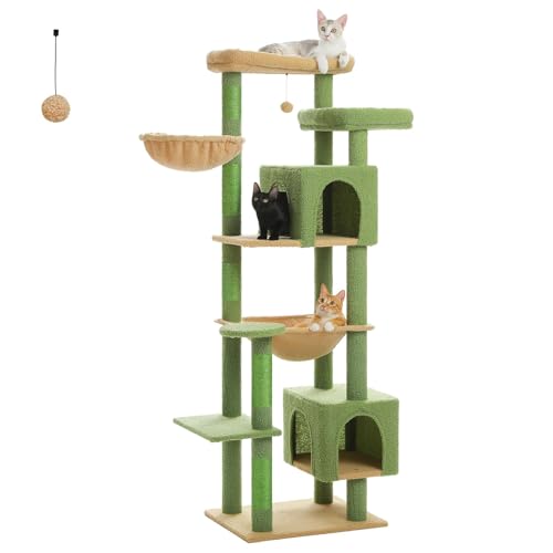 ATUMY möbel für Katzen Großer Kratzbaum für große Erwachsene Katzen im Innenbereich, mehrstufiger Katzenturm mit Kratzbäumen, supergroße Hängematte katzenbaum(AMT0293GN) von ATUMY