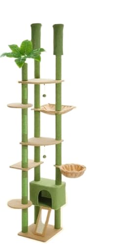 ATUMY möbel für Katzen Hoher Kratzbaum, vom Boden bis zur Decke reichender Kratzbaumturm, verstellbar mit Katzenhängematte und Kratzbaum katzenbaum(Green) von ATUMY