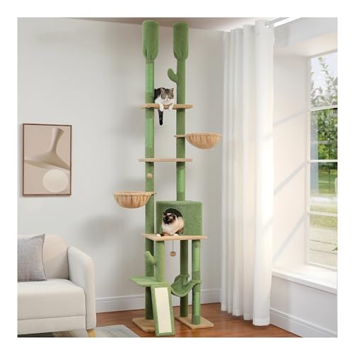 ATUMY möbel für Katzen Kaktus-Katzenbaum, vom Boden bis zur Decke reichender Katzenturm mit höhenverstellbarem 7-stufigem Kletterbaum mit gemütlichen Hängematten katzenbaum(Green) von ATUMY