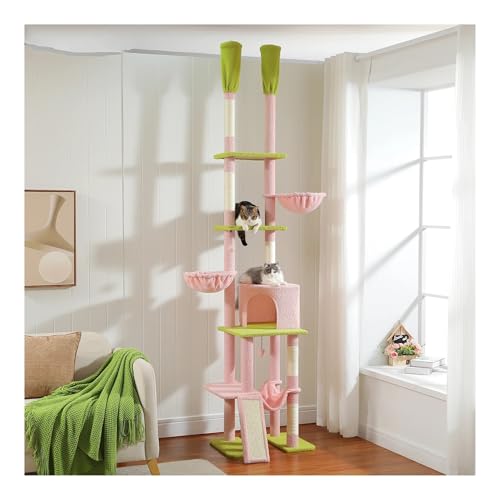 ATUMY möbel für Katzen Kaktus-Katzenbaum, vom Boden bis zur Decke reichender Katzenturm mit höhenverstellbarem 7-stufigem Kletterbaum mit gemütlichen Hängematten katzenbaum(Pink) von ATUMY