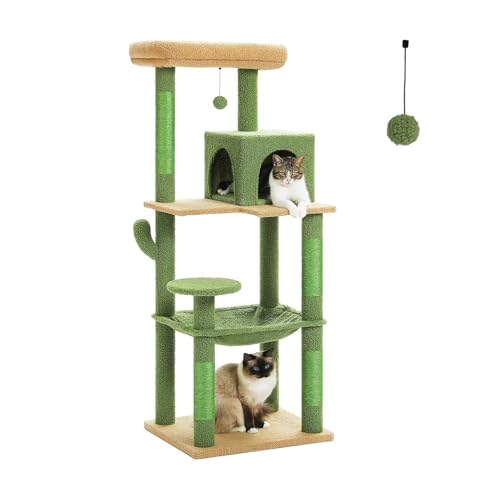 ATUMY möbel für Katzen Kaktus-Katzenbaumturm für große Katzen mit großer Metall-Plüsch-Hängematte für Hauskatzen katzenbaum(AMT0110GN) von ATUMY